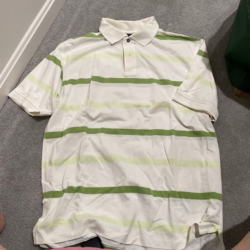 Nostalgic colors white polo with green stripes size M